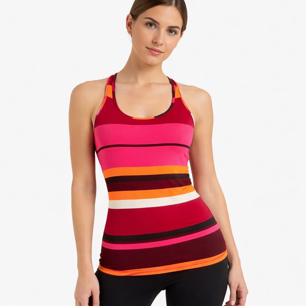 Lululemon Striped Racerback Tank Top – Pink Red Orange – Small (Estimated) - Picture 1 of 7